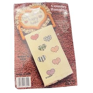 Country Hanging Counted Cross Stitch Kit Vintage‎ Wooden Holder Hearts Farmhouse